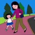 Bé và Mẹ | Hình ảnh Bài thơ Bé và Mẹ: Mẹ dẫn bé qua đường