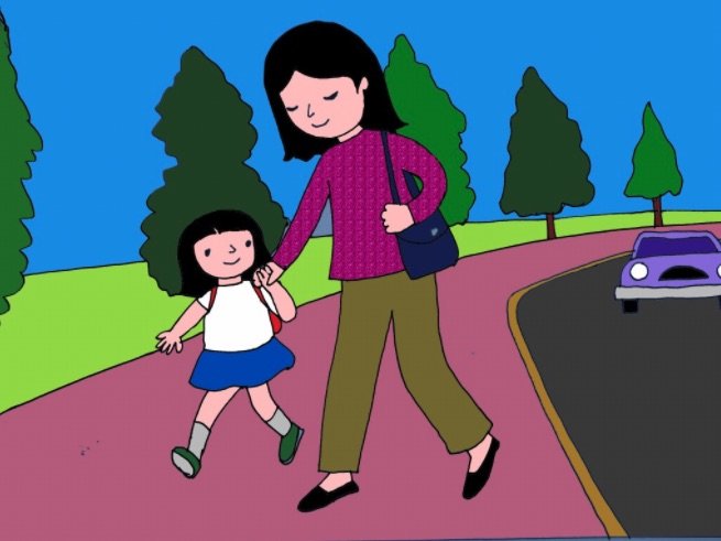 Bé và mẹ | Hình ảnh Bài thơ Bé và Mẹ (giao thông)