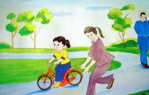 Bé tập đi xe đạp | Bài thơ Bé tập đi xe đạp