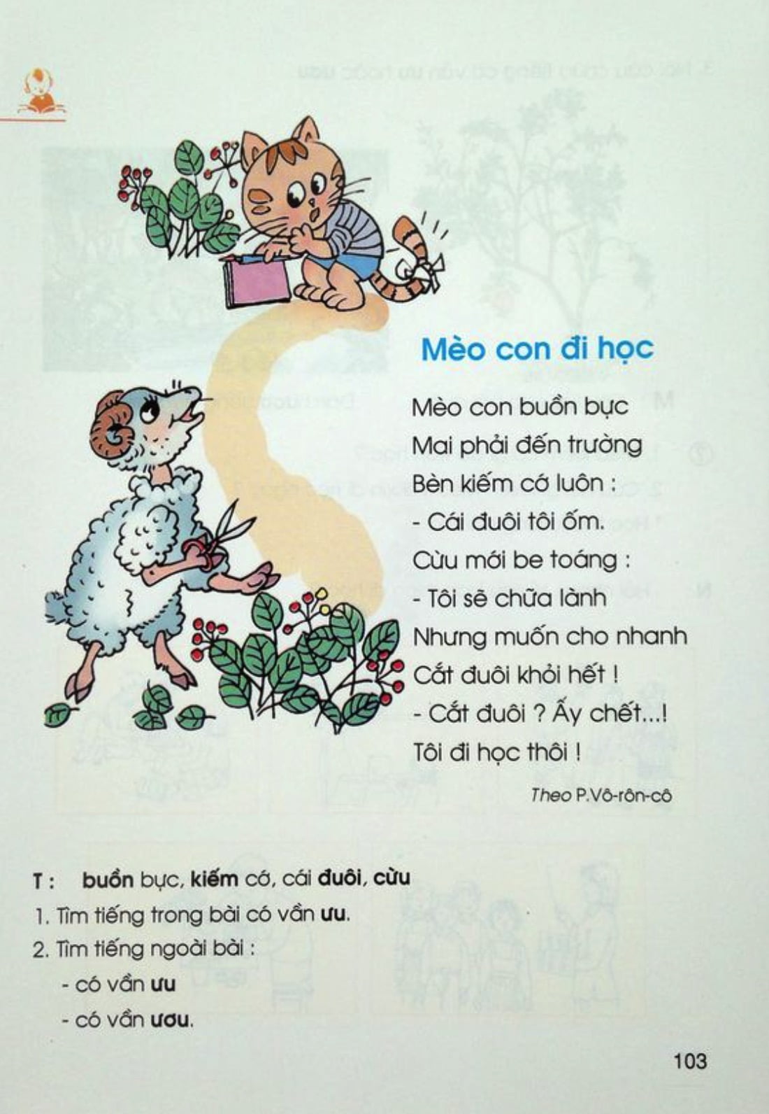 Mèo con đi học | Bài thơ Mèo con đi học (P.Vô-rôn-cô)