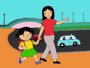 Con đi học: Mẹ dắt con đi học