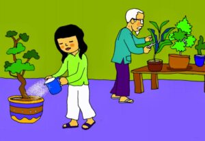 Đôi bàn tay bé | Bài thơ Đôi bàn tay bé (Nguyễn Lãm Thắng): Chiều tưới cây cho ông