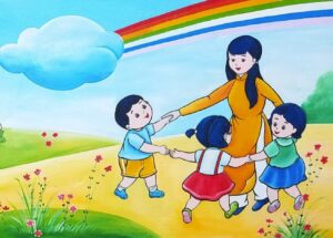 Bài thơ Dưới mái trường mầm non: Cô tập cho cháu hát