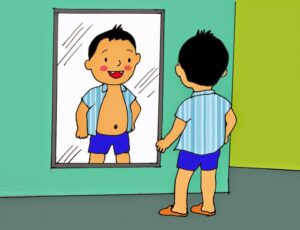 Soi gương | Bài thơ Soi gương (Nguyễn Lãm Thắng): Bé đứng trước gương