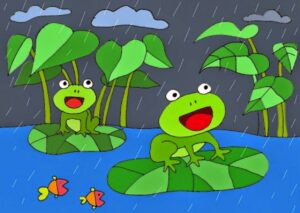 Bài thơ Ếch con học bài: Ếch con đi học trời mưa