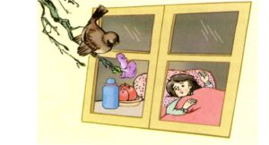 Chú sẻ và bông hoa bằng lăng