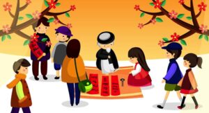 Chợ xuân | Bài thơ Chợ xuân: Bé dậy rất là sớm, Theo bà đi chợ xuân